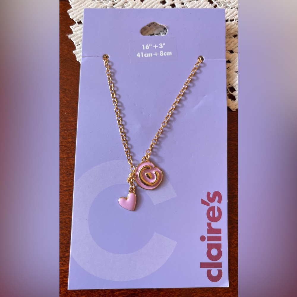 Claire's Gold Necklace with Heart Charm and Initial C in Lavender NWT